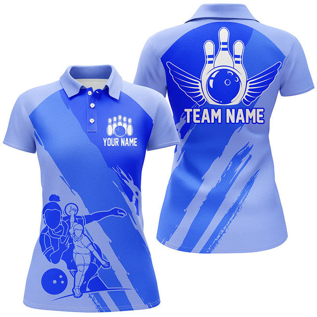 Custom Bowling Queen Team Blue Bowling Girls Shirt Women's Polo Shirts S-5XL