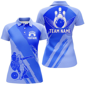 Custom Bowling Queen Team Blue Bowling Girls Shirt Women's Polo Shirts S-5XL