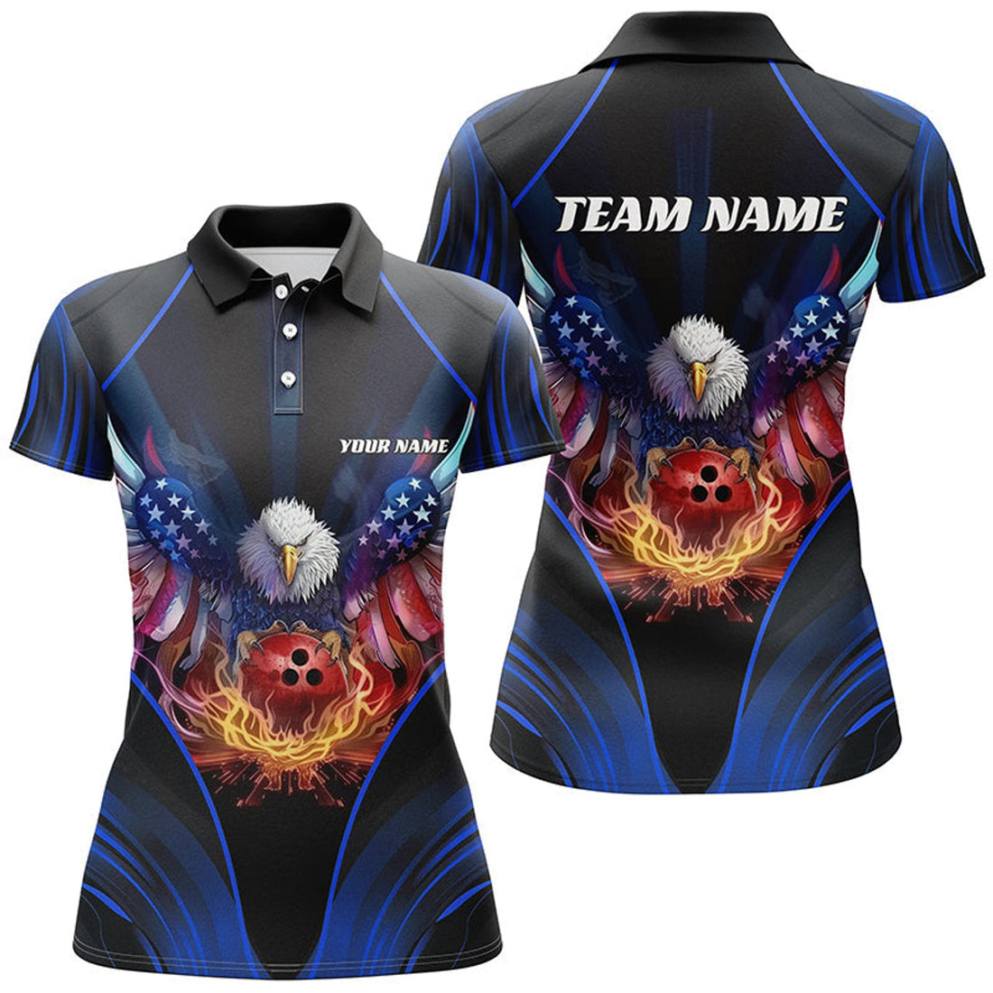 Custom Patriotic Eagle Bowling Shirt Blue US Theme Women's Polo Shirts S-5XL