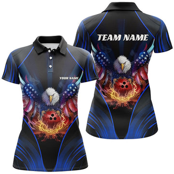 Custom Patriotic Eagle Bowling Shirt Blue US Theme Women's Polo Shirts S-5XL