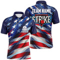 Custom Name American Flag Strike Bowling Team 3D Men's Polo Shirt S-5XL