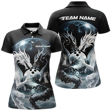 Custom Black and White Dragon Bowling League Shirt Outfits Women's Polo Shirts S-5XL