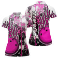 Custom Pink Camo Flame Bowling Shirts for Women Team League Women's Polo Shirts S-5XL