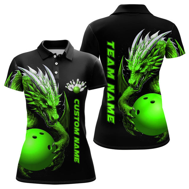 Custom Green Dragon Bowling and Apparel for Teams Women's Polo Shirts S-5XL