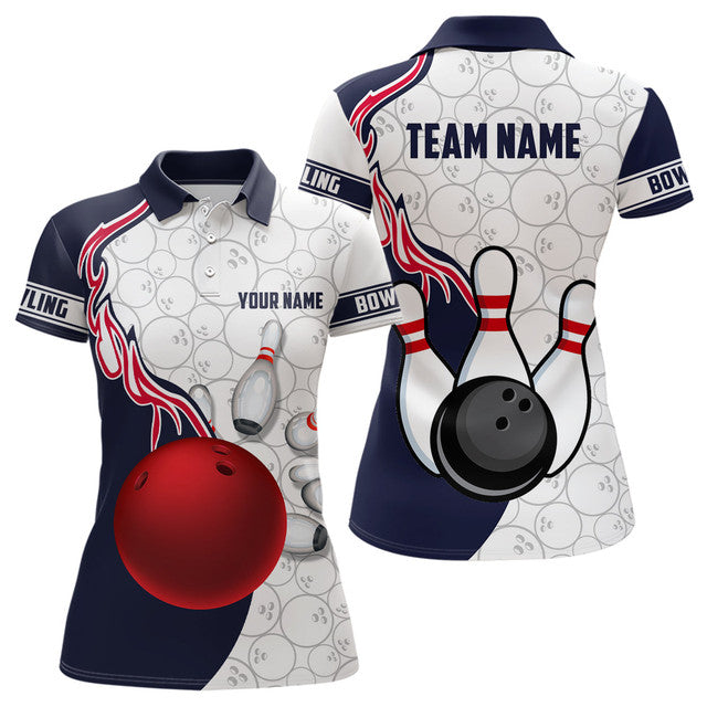 Custom Bowling Outfit with Ball and Pins for Team League Women's Polo Shirts S-5XL