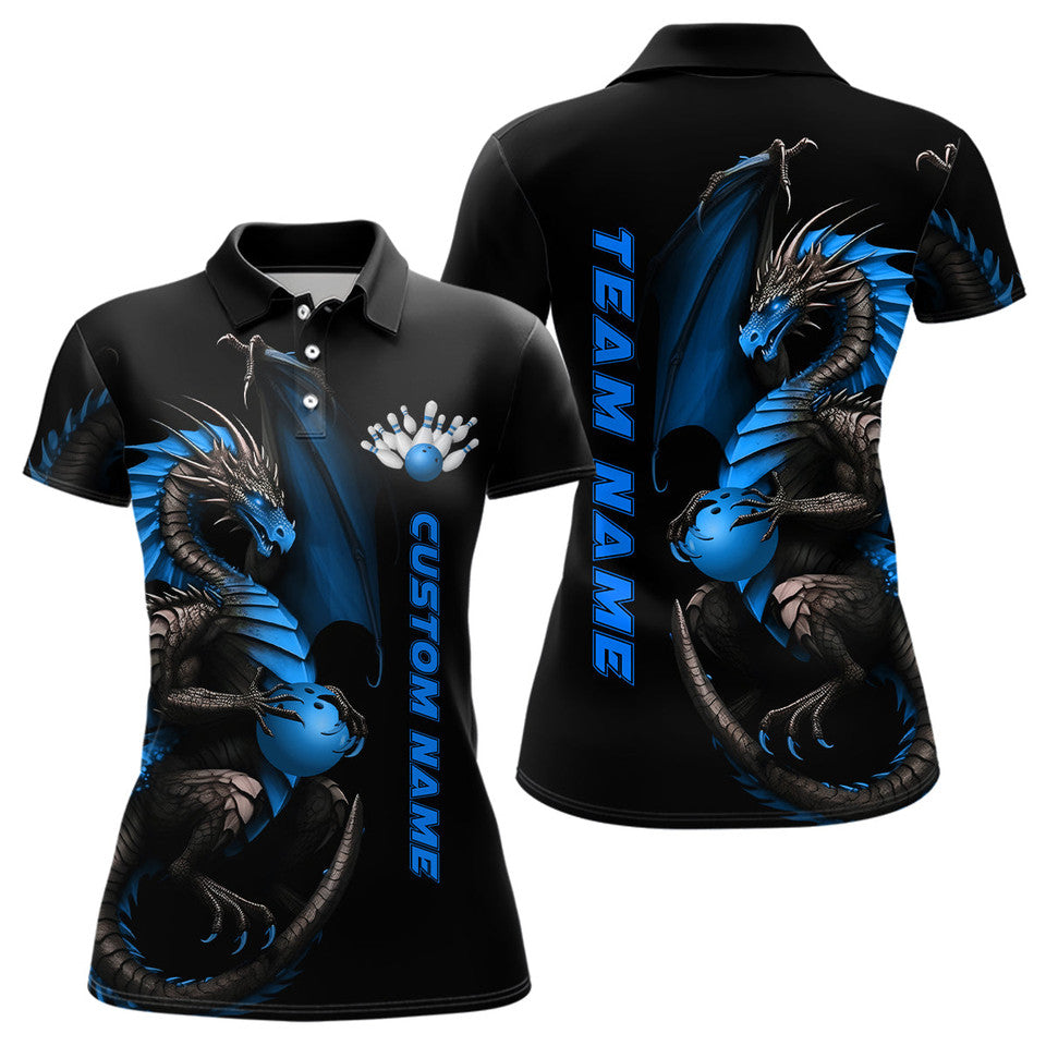 Custom Blue Dragon Bowling Outfit Team Apparel Women's Polo Shirts S-5XL