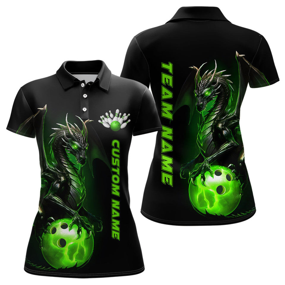 Custom Green Dragon Bowling Team League Apparel Women's Polo Shirts S-5XL