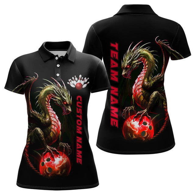 Custom Red Dragon Bowling Team Women Bowling League Women's Polo Shirts S-5XL