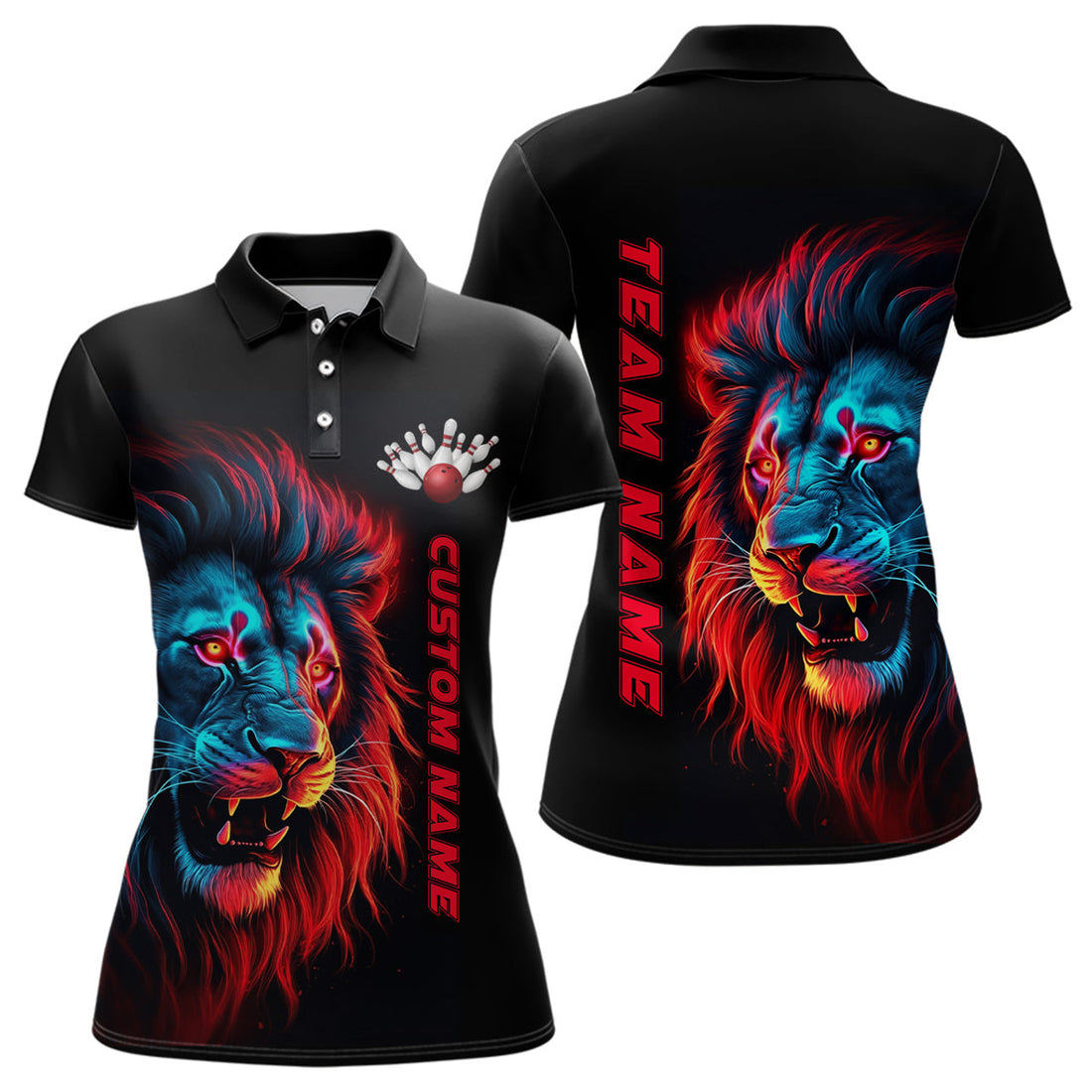 Custom Colorful Lion Bowling Shirt for Team Outfit Women's Polo Shirts S-5XL