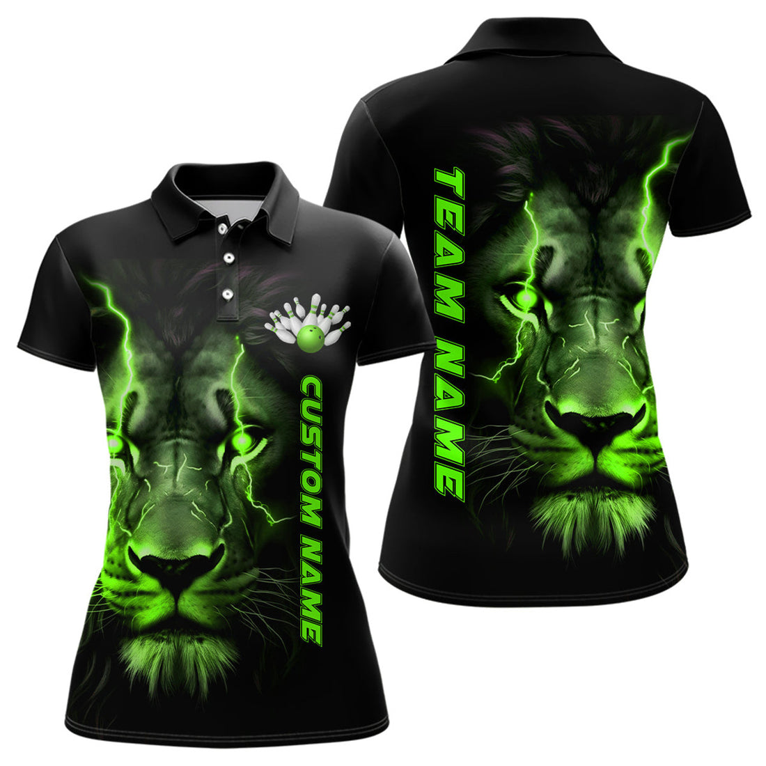 Custom Green Lion Bowling League Shirts for Women Women's Polo Shirts S-5XL
