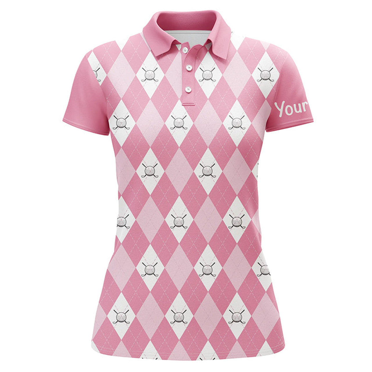 Custom Pink Argyle Plaid Golf Shirt with Name for Women's Polo Shirts S-5XL