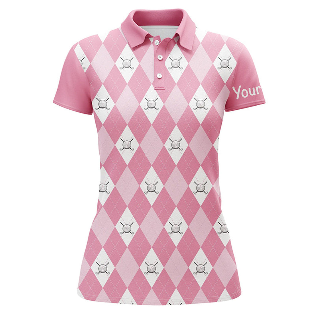 Custom Pink Argyle Plaid Golf Shirt with Name for Women's Polo Shirts S-5XL