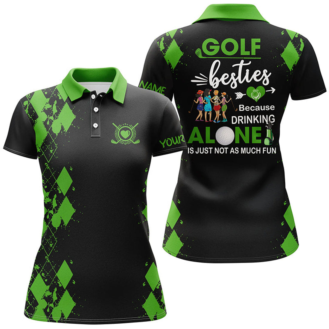 Custom Golf Besties Because Drinking Alone Women's Polo Shirts S-5XL
