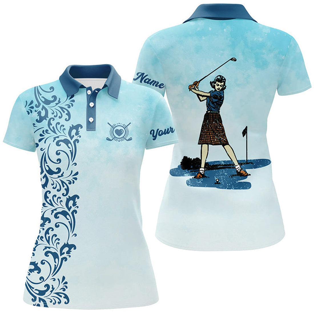 Custom Vintage Blue Golf Shirt With Name For Women Women's Polo Shirts S-5XL