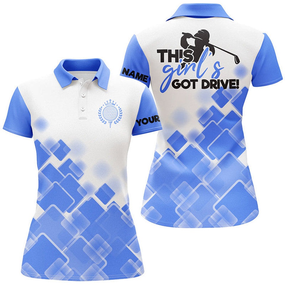 Custom Name Golf Polo This Girl's Got Drive Blue Pattern Women's Polo Shirts S-5XL