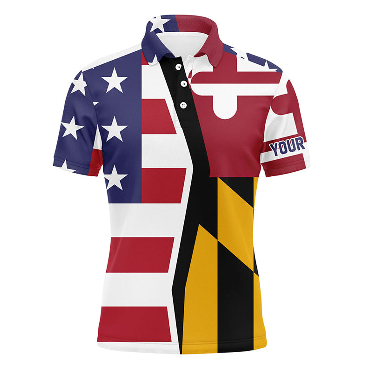 Personalized American Flag Maryland Patriot Golf White Mens Golf Polo Shirt S-5XL