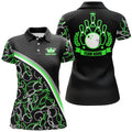 Custom Name Black Green Bowling Shirt With Bowling Pattern Women's Polo Shirts S-5XL