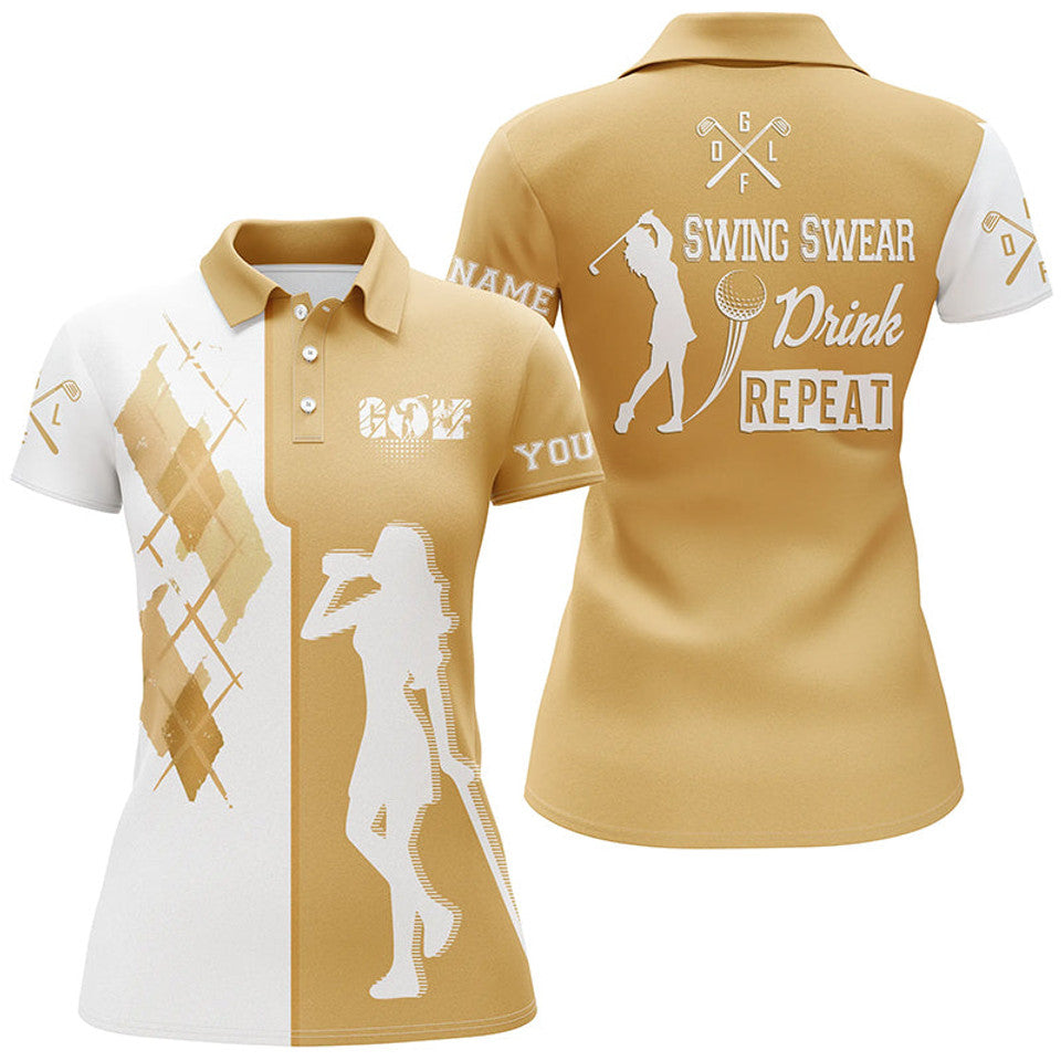 Custom Golf Swing Swear Drink Repeat Shirt Golf Outfit Women's Polo Shirts S-5XL