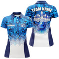 Custom Blue Geometric Bowling Ball And Pins Team Design Women's Polo Shirts S-5XL