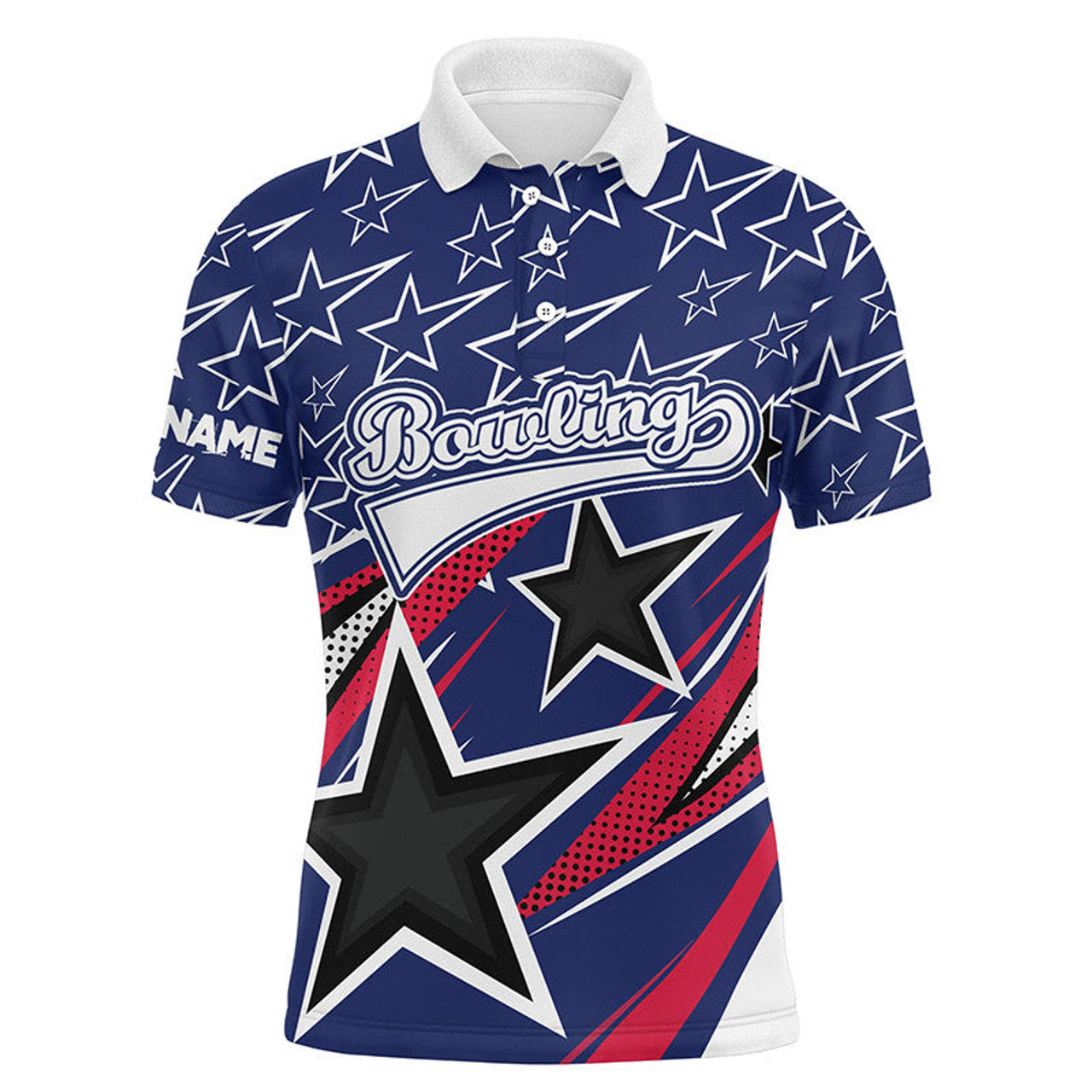 Blue Stars Custom Name Team Bowling Polo Shirt Mens Polo Shirt S-5XL