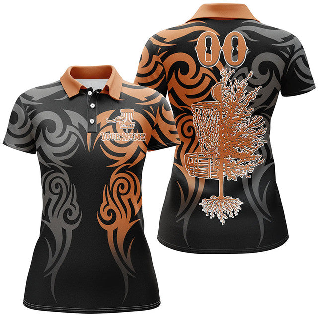 Custom Disc Golf Basket Tattoo Shirt Number Black Orange Women's Polo Shirts S-5XL