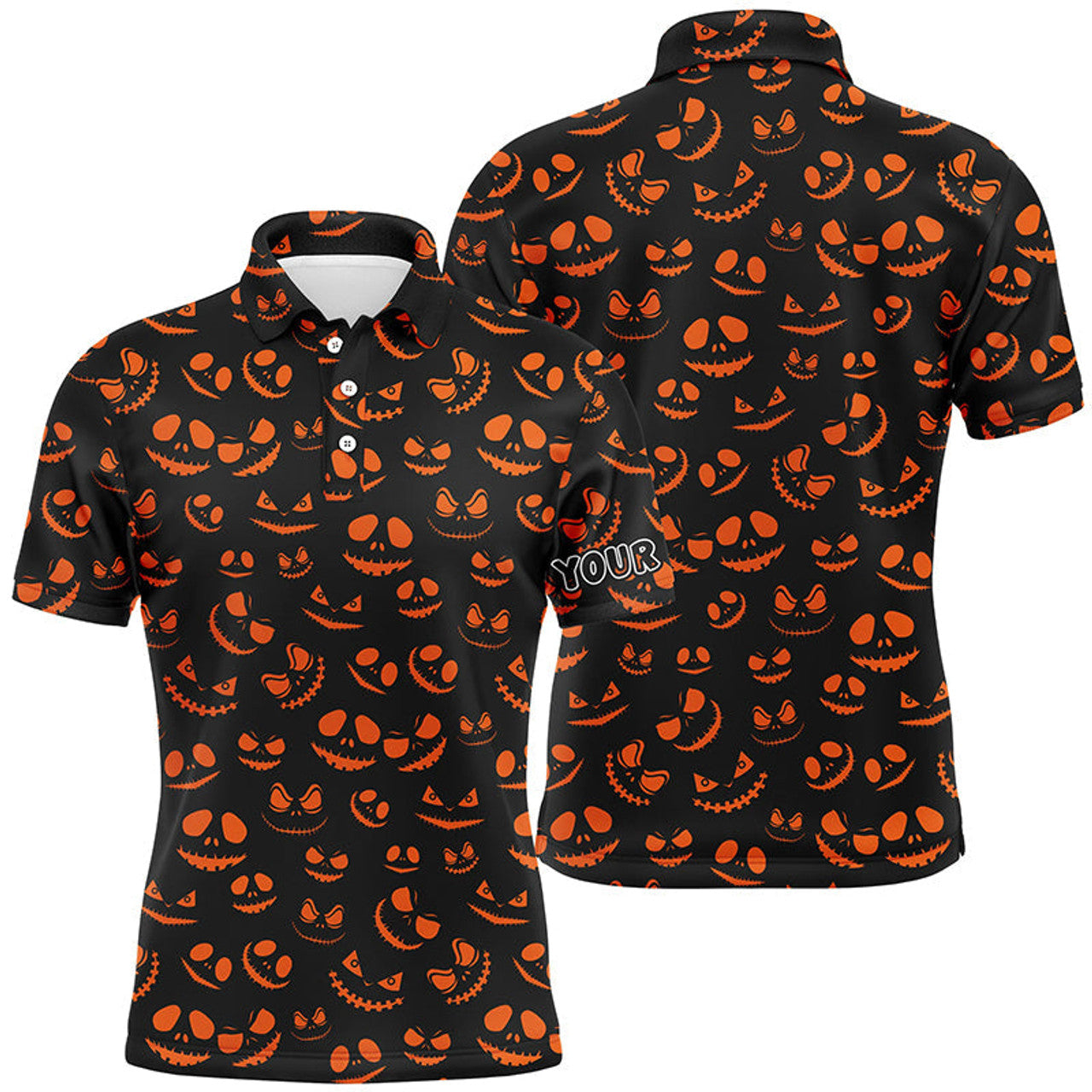 Funny Men's Golf Polo Shirt Halloween Orange Black Custom Men's Polo Shirt S-5XL