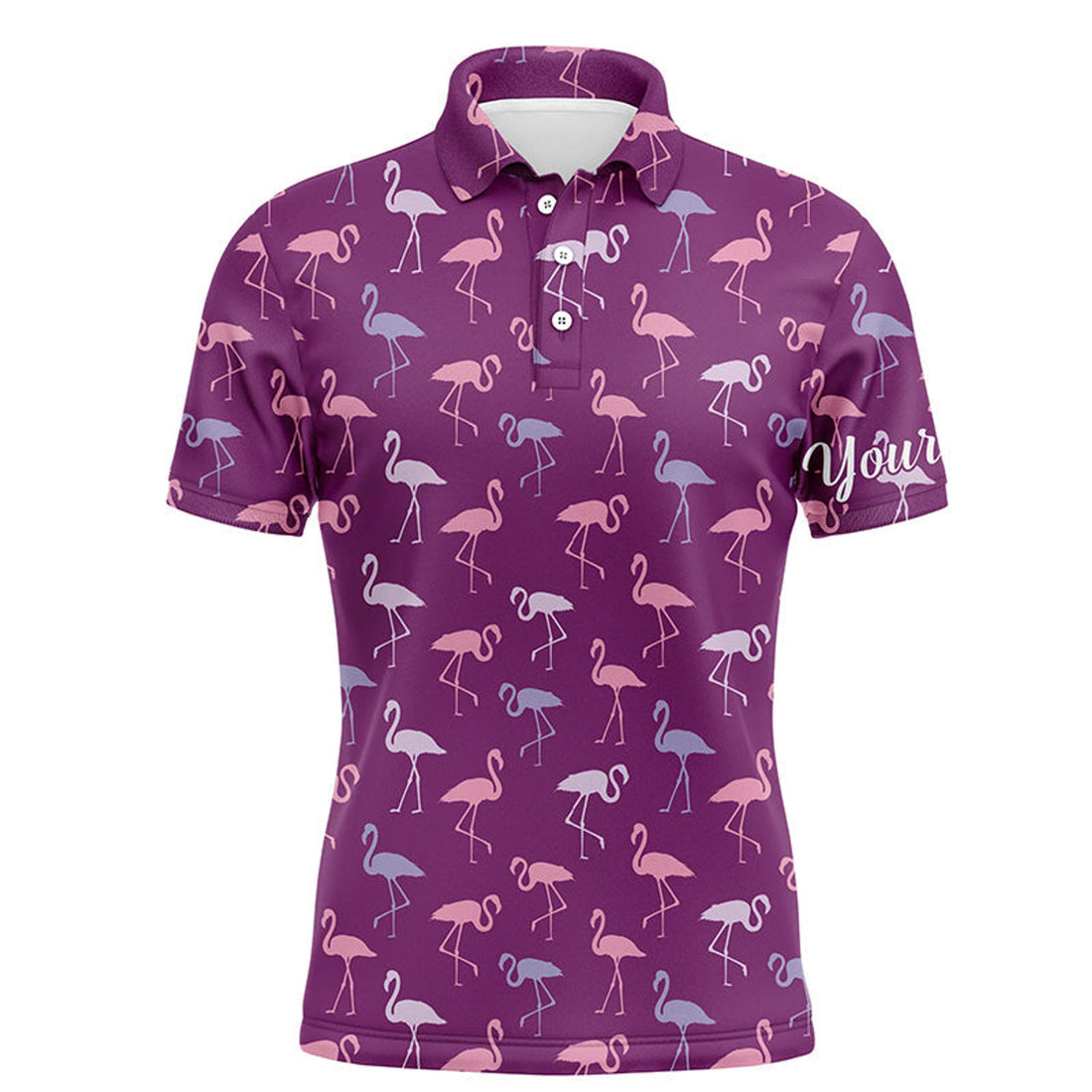 Custom Name Golf Tropical Purple Flamingo Personalized Gift Men's Polo Shirt