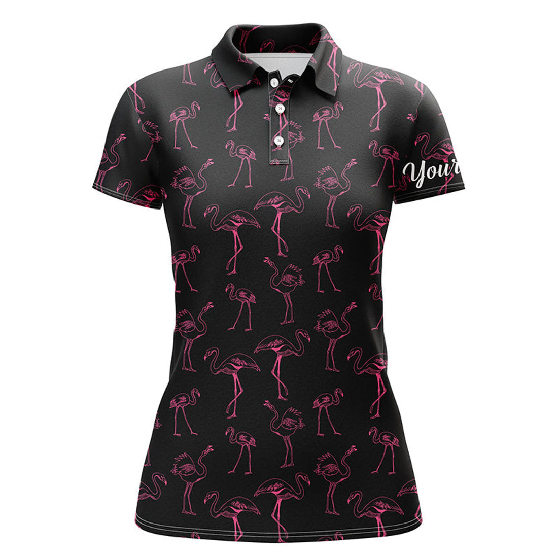 Custom Flamingo Golf Shirt Neon Pink Flamingos Pattern Women's Polo Shirts S-5XL