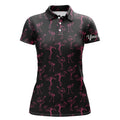 Custom Flamingo Golf Shirt Neon Pink Flamingos Pattern Women's Polo Shirts S-5XL