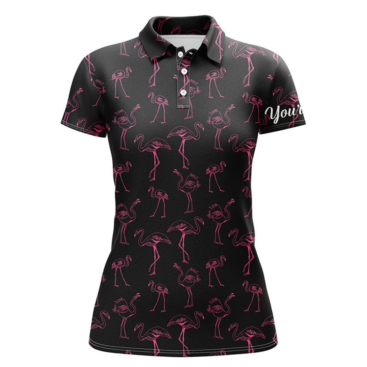 Custom Flamingo Golf Shirt Neon Pink Flamingos Pattern Women's Polo Shirts S-5XL