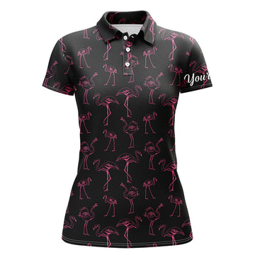 Custom Flamingo Golf Shirt Neon Pink Flamingos Pattern Women's Polo Shirts S-5XL