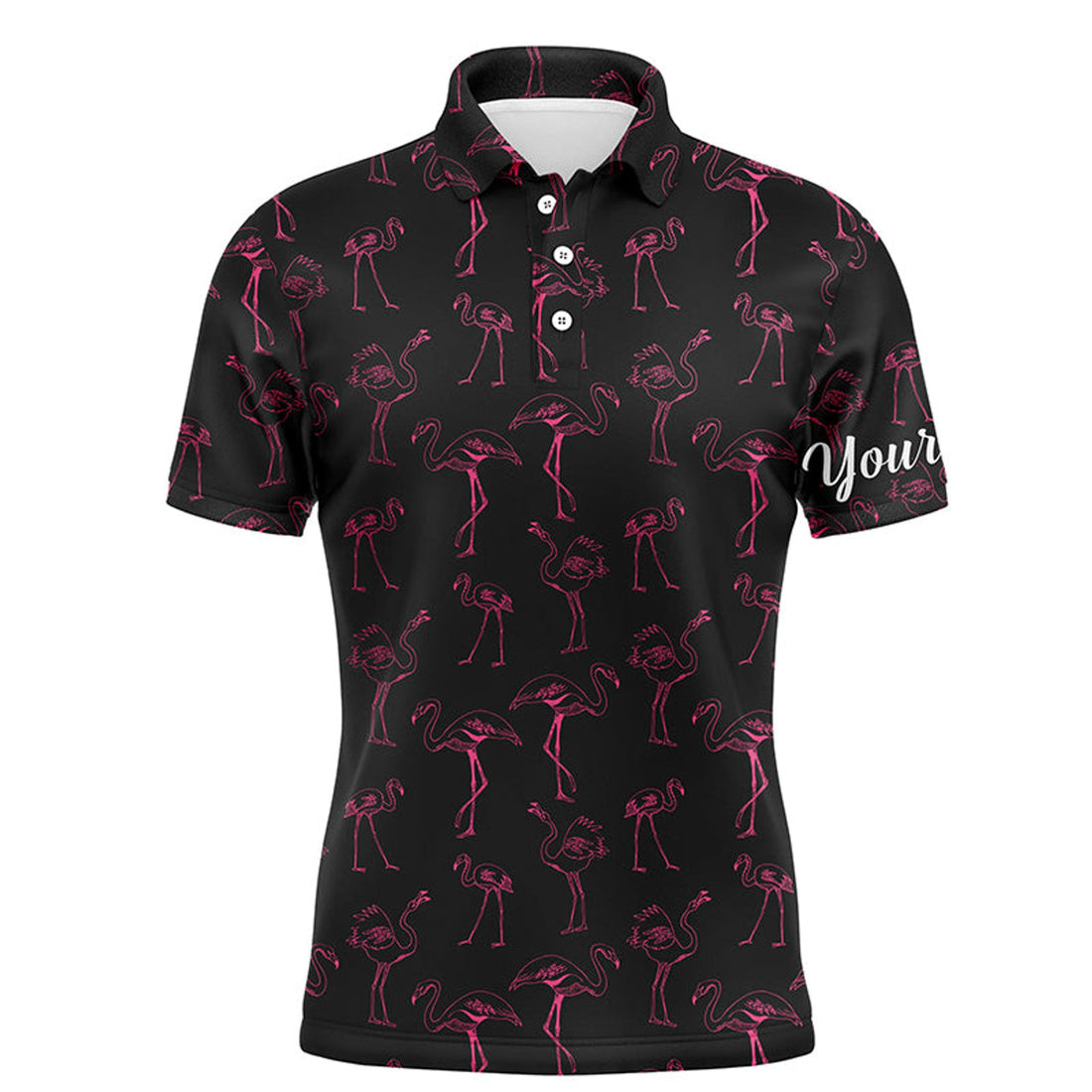 Custom Name Flamingos Pattern Apparel Gift For Golf Lover Men's Polo Shirt