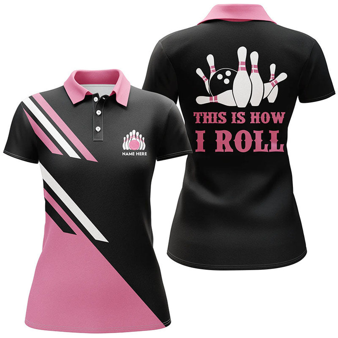 Custom This Is How I Roll Personalized Bowling Design Black Women's Polo Shirts S-5XL