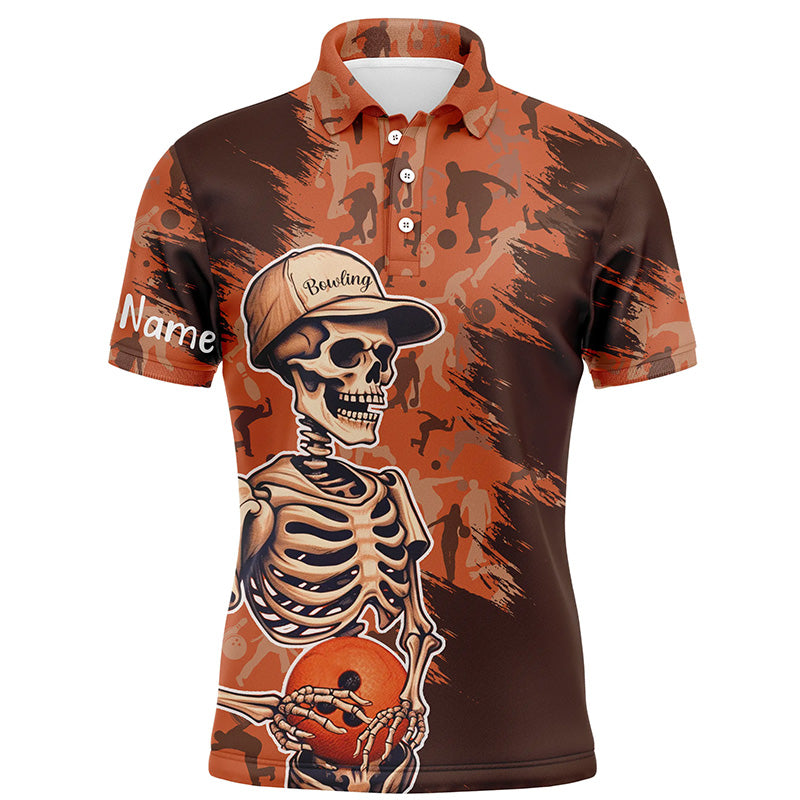 Men's Skull Orange Camo Bowling Short Sleeve Custom Name S-5XL Men's Polo Shirt