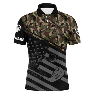 Custom Golf Shirt Black American Flag Patriotic Camo Gift Men's Polo Shirt S-5XL