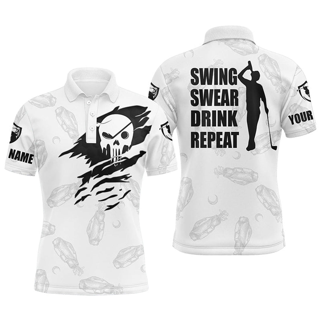 Custom Gift for Golf Lovers Swing Swear Drink Repeat Men's Polo Shirt S-5XL