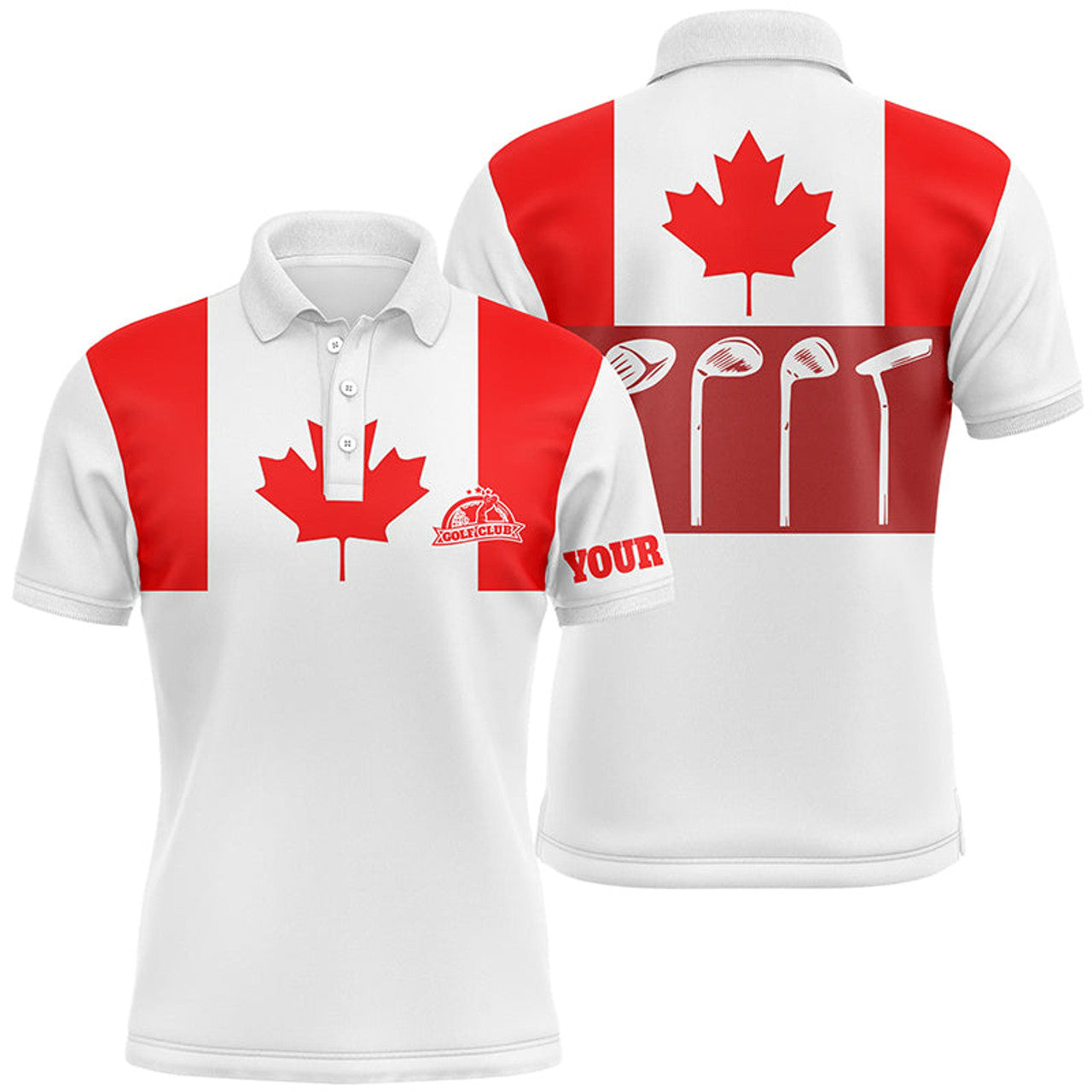 Canadian Flag Patriot Golf Club Custom Name White Men's Polo Shirt S-5XL