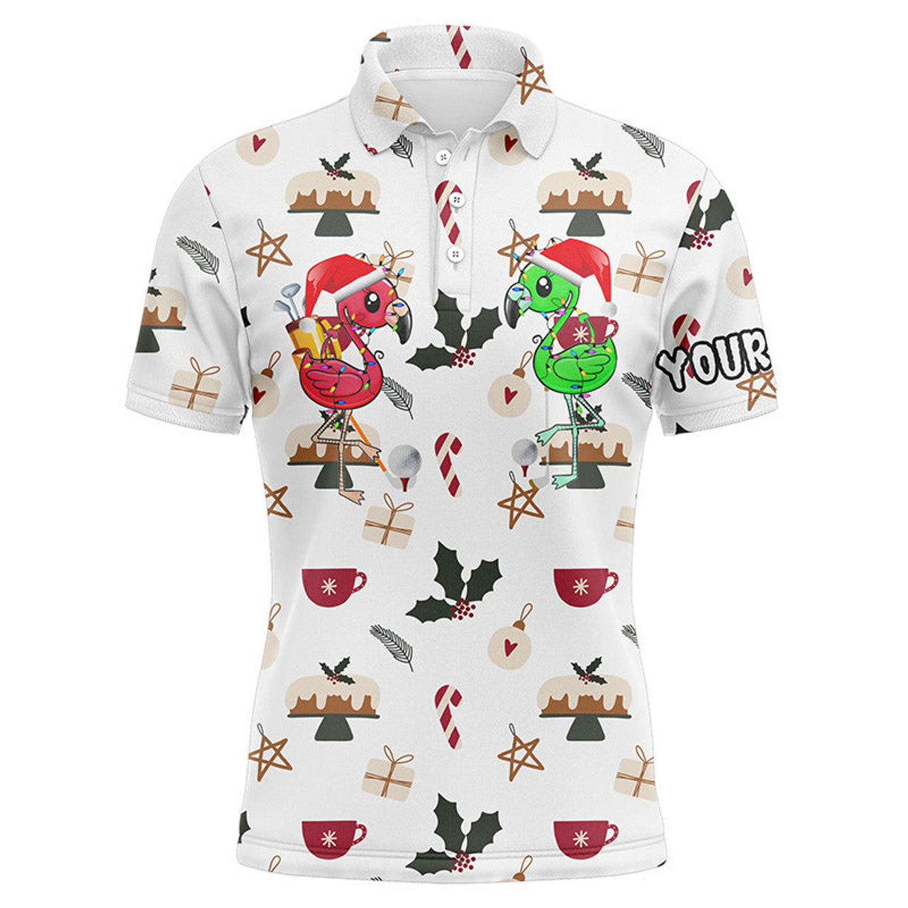 Custom Flamingo Golf Shirt Christmas Background Gift Men's Polo Shirt S-5XL