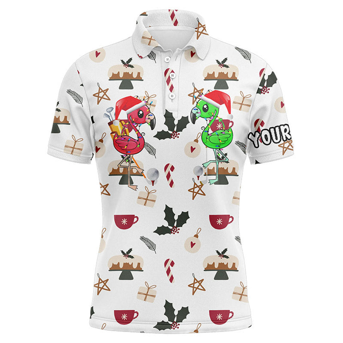 Custom Flamingo Golf Shirt Christmas Background Gift Men's Polo Shirt S-5XL