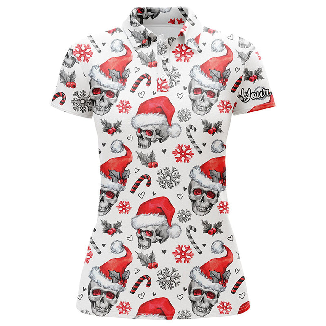 Custom Funny Christmas Skull Golf Polo Team Name Women's Polo Shirts S-5XL