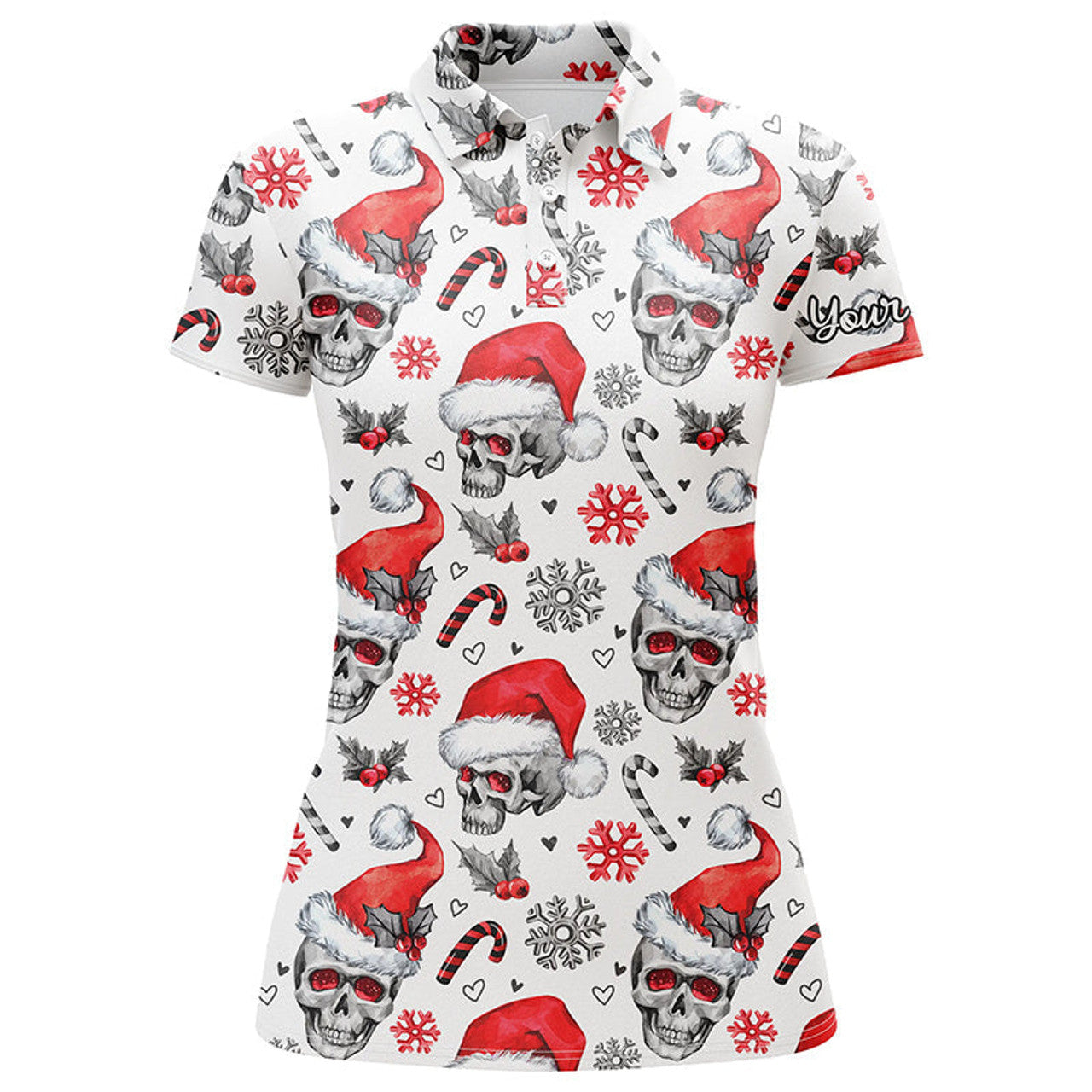 Custom Funny Christmas Skull Golf Polo Team Name Women's Polo Shirts S-5XL