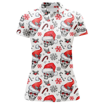 Custom Funny Christmas Skull Golf Polo Team Name Women's Polo Shirts S-5XL