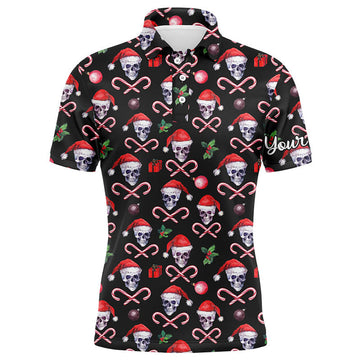 Custom Golf Polo Shirt Christmas Skull Personalized Name Men's Polo Shirt S-5XL