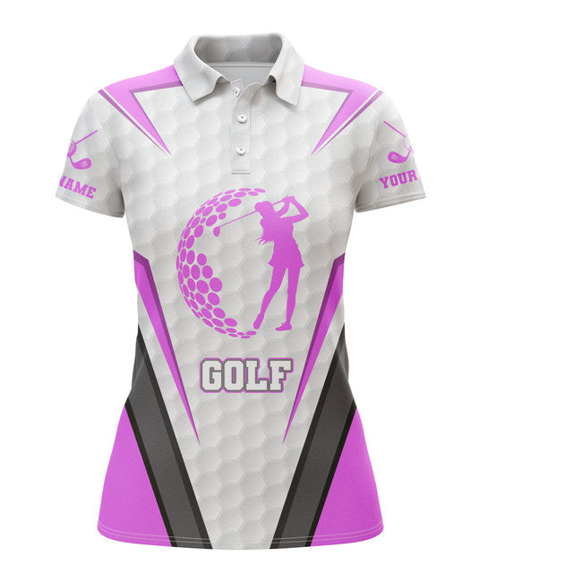 Custom Pink and White Quick Dry Golf Shirt Sport Short Women's Polo Shirts S-5XL