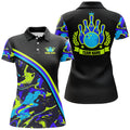 Custom Green Blue Bowling Camo Black Team Design Women's Polo Shirts S-5XL