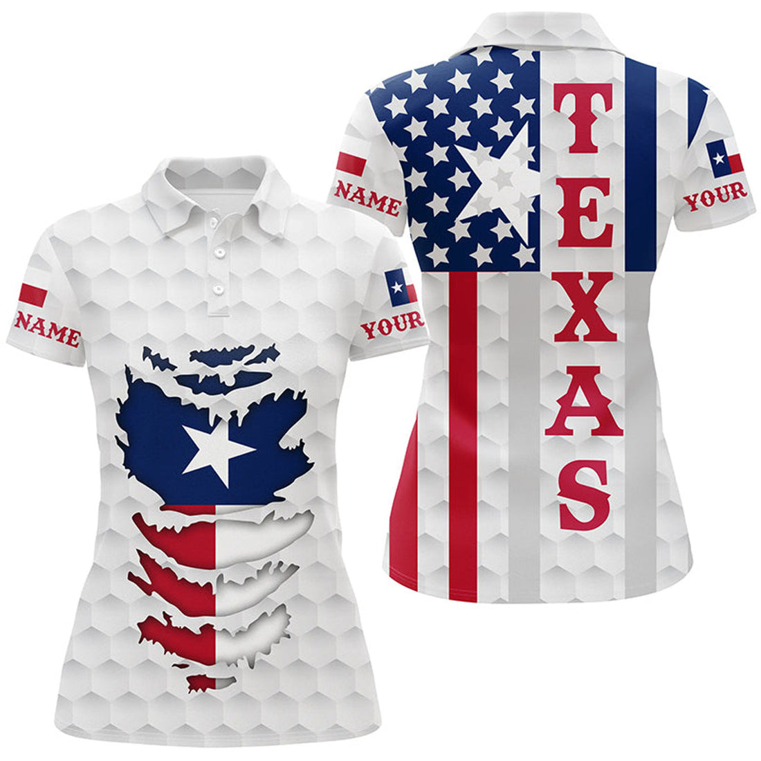 Custom Texas Flag Golf Shirt White Ball Skin Design Women's Polo Shirts S-5XL
