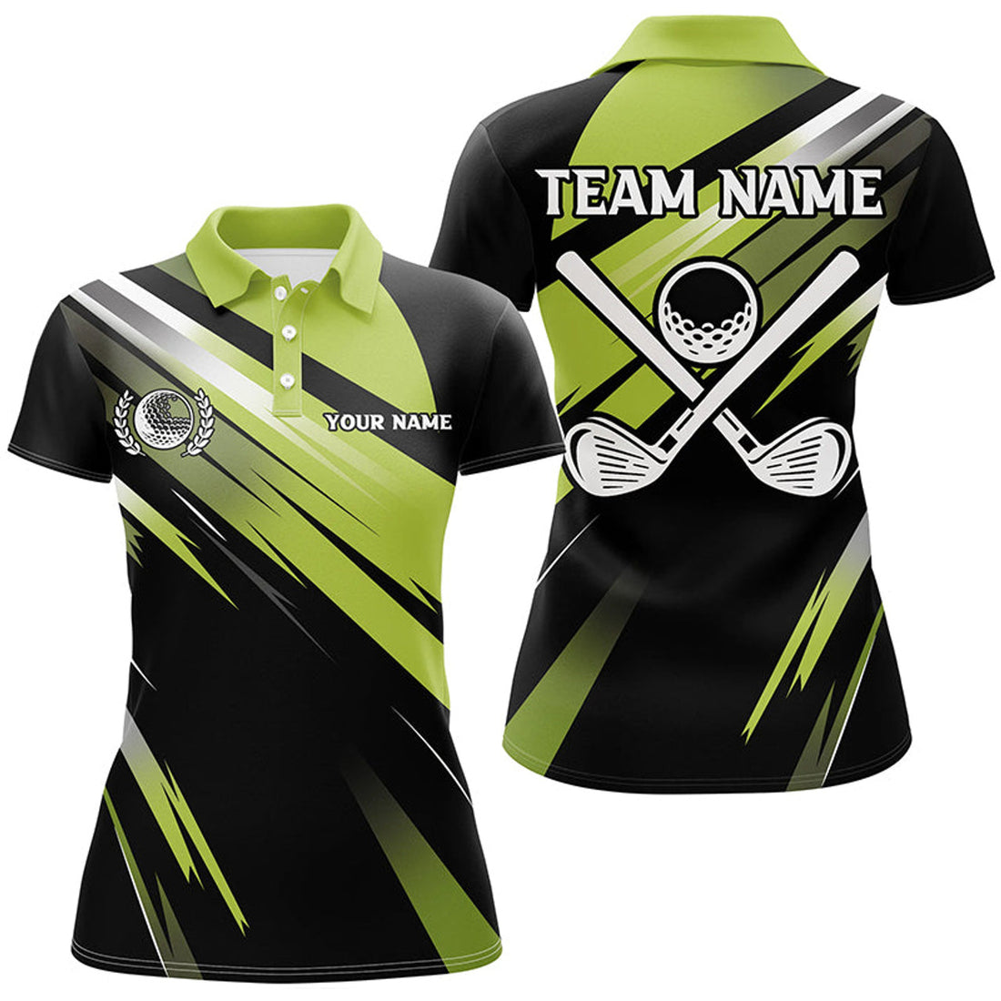 Custom Green and Black Golf Attire Gifts Women's Polo Shirts S-5XL