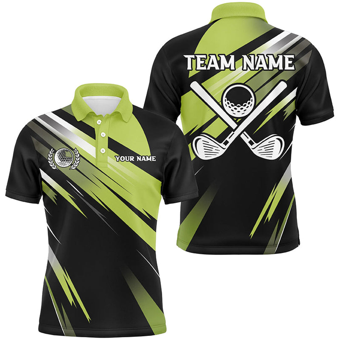 Custom Green Black Golf Polo Golf Ball Clubs Gift Men's Polo Shirt S-5XL