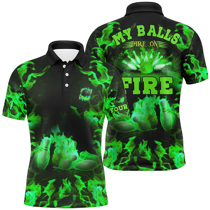 Green Flame Custom Bowling Shirt My Balls Are On Fire Men's Polo Shirt S-5XL
