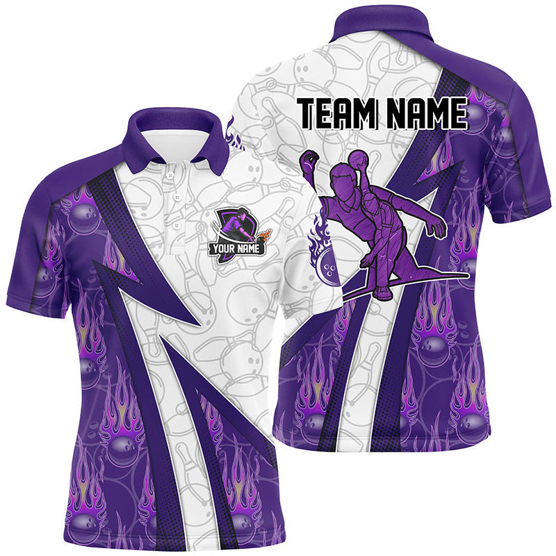 Custom Bowling Polo Shirt Purple Flame Camo S-5XL Men's Polo Shirt